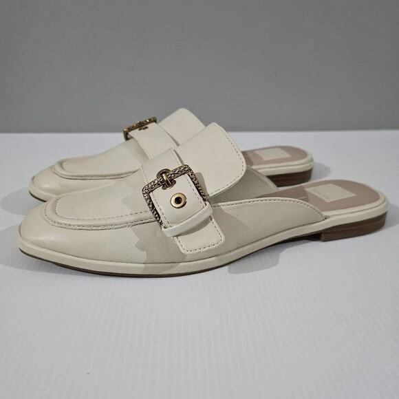 Dolce Vita Meegan Flat Mule Slip On Loafer Buckle Ivory Stella Vegan Leather 9.5 - Picture 1 of 13